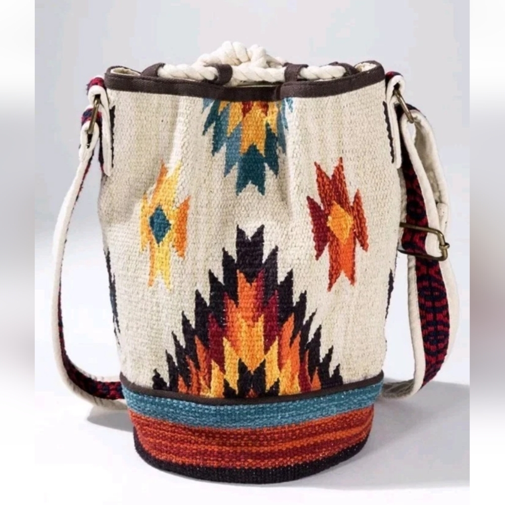 NWT Ruggine Handmade Boho Southwest Style Bucket Bag Shoulder Strap In Ivory